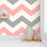 Bold Chevron in Coral and Gray Linen