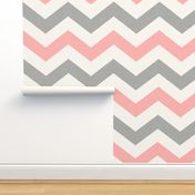 Bold Chevron in Coral and Gray Linen