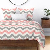 Bold Chevron in Coral and Gray Linen