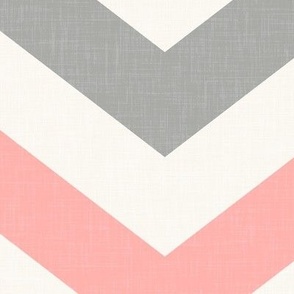 Bold Chevron in Coral and Gray Linen