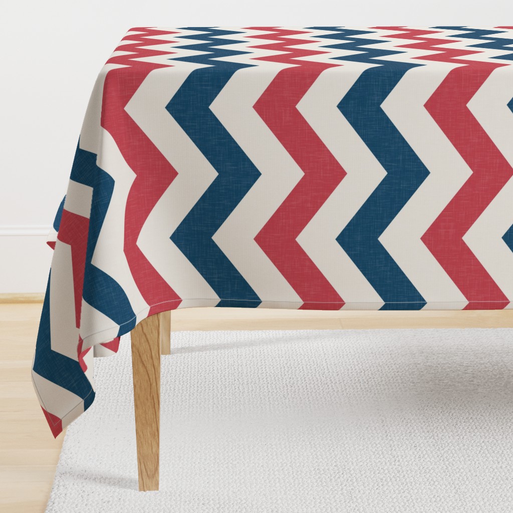 Bold Chevron in Red and Blue Linen