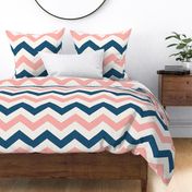 Bold Chevron in Navy and Coral Pink Linen