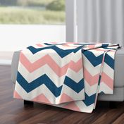 Bold Chevron in Navy and Coral Pink Linen