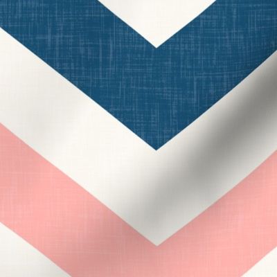 Bold Chevron in Navy and Coral Pink Linen