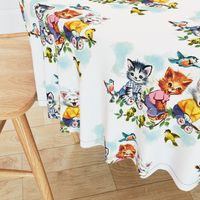 vintage retro kitsch cats kittens birds sky clouds children nursery children toddlers trees leaves kids fairy tales