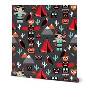 Wild west totem pole and indian mask pattern DARK