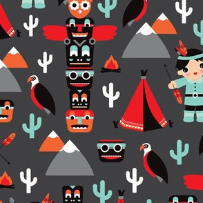 Wild west totem pole and indian mask pattern DARK