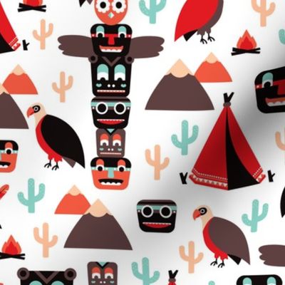 Wild west totem pole and indian mask pattern LIGHT