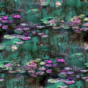 Claude Monet ~ Water Lilies ~ Emerald and Orchid