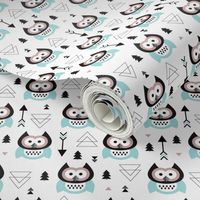 Geometric woodland arrow and owl winter pattern