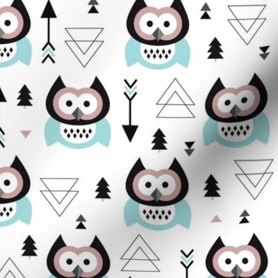 Geometric woodland arrow and owl winter pattern