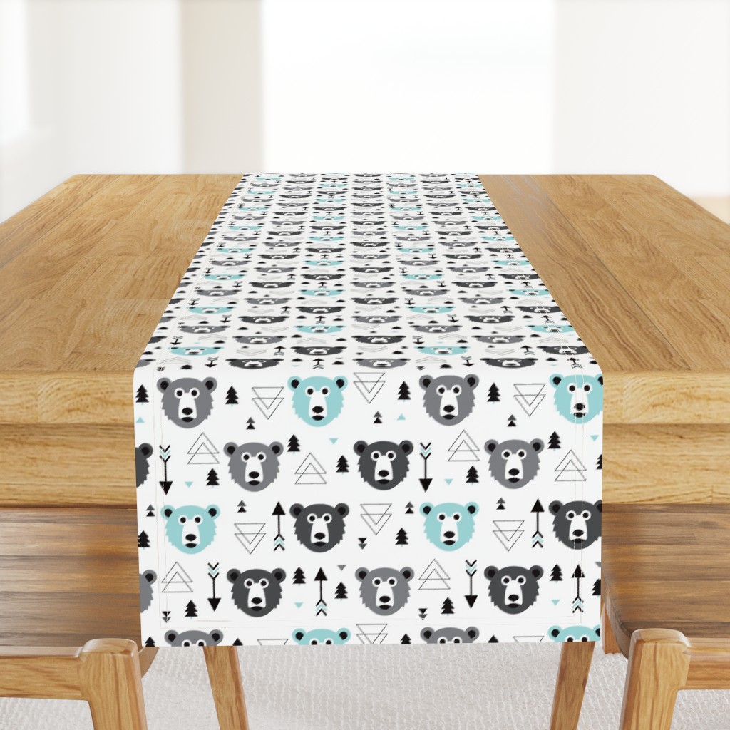 Geometric grizzly bear woodland illustration pattern blue