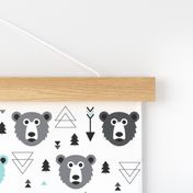 Geometric grizzly bear woodland illustration pattern blue