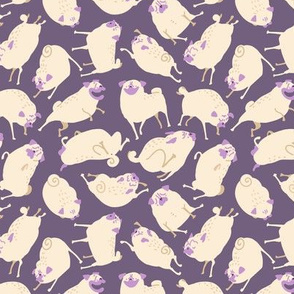 Pugs in Action - purple pugs on purple