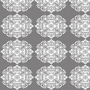 Damask Gray on White