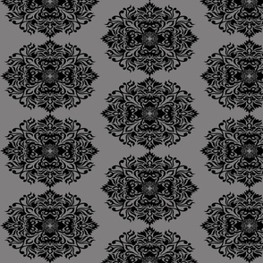 Damask Black on Gray