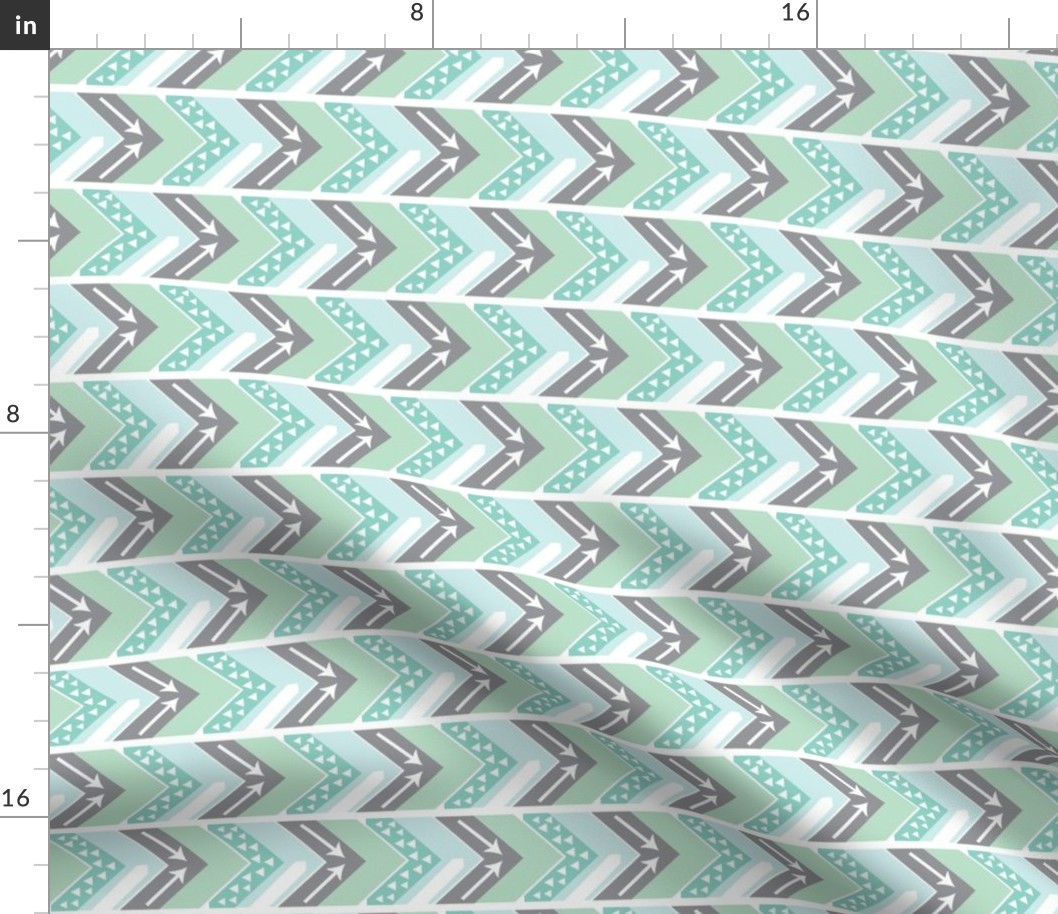 Mint, Grey, White Arrow Chevron - Triangles and Arrows-rotated