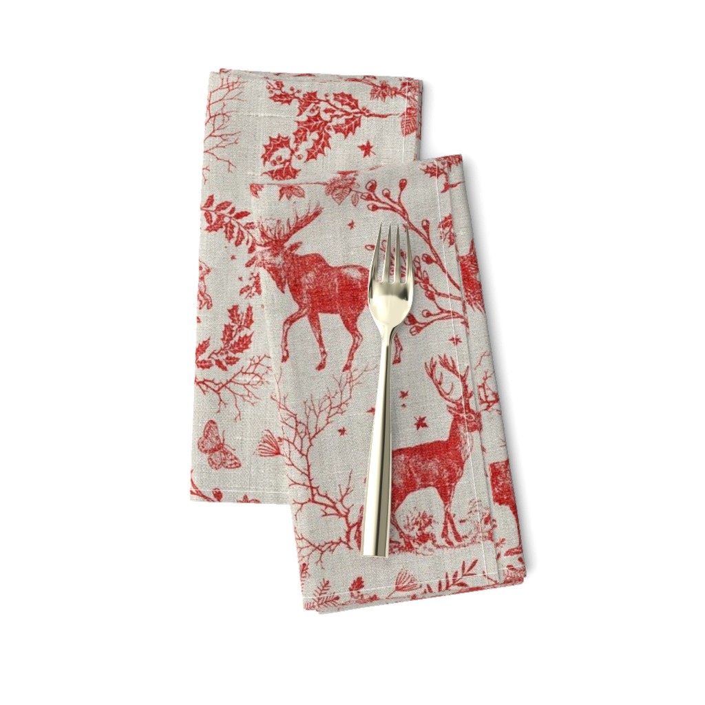 Winter Woodland Toile (Cranberry/burlap) LRG