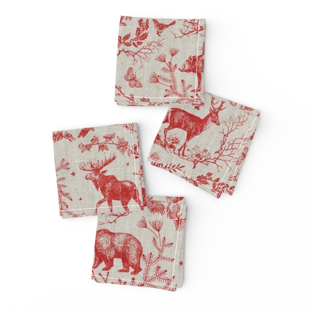 Winter Woodland Toile (Cranberry/burlap) LRG