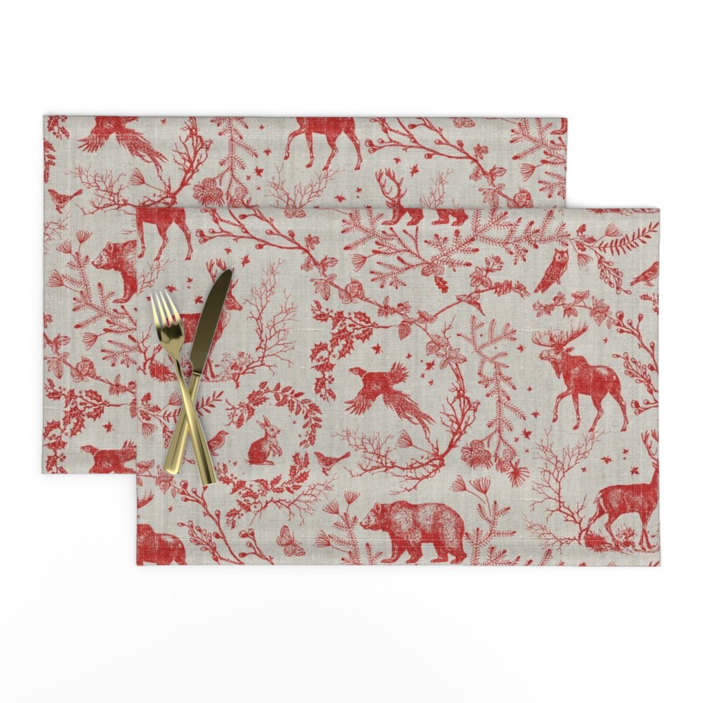 Winter Woodland Toile (Cranberry/burlap) LRG