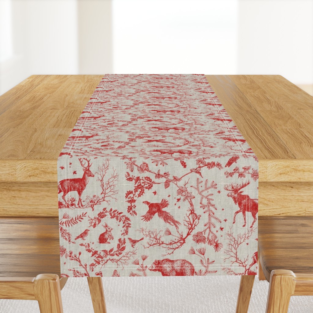 Winter Woodland Toile (Cranberry/burlap) LRG