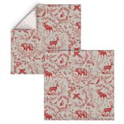 Winter Woodland Toile (Cranberry/burlap) LRG