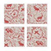 Winter Woodland Toile (Cranberry/burlap) LRG