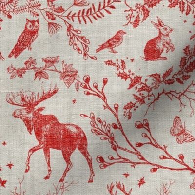 Winter Woodland Toile (Cranberry/burlap) LRG