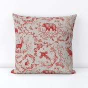 Winter Woodland Toile (Cranberry/burlap) LRG