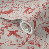 Winter Woodland Toile (Cranberry/burlap) LRG