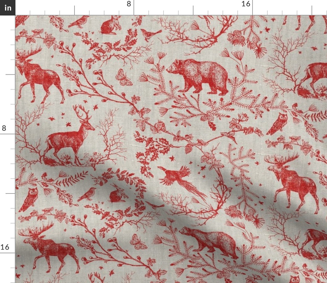 Winter Woodland Toile (Cranberry/burlap) LRG