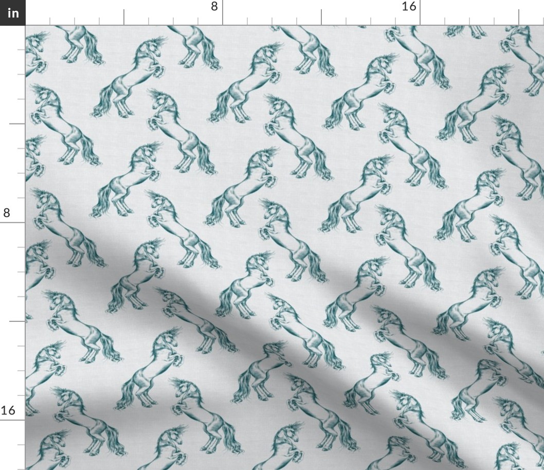 Rearing Horse Teal Washed Vintage