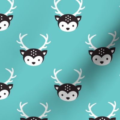 Cute little boy reindeer antlers deer illustration pattern AQUA