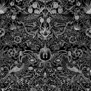 William Morris ~ Strawberry Thief ~ White On Black