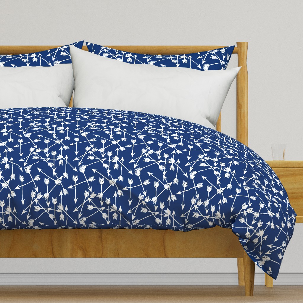 arrows scattered // bright navy blue scattered tribal southwest boys print