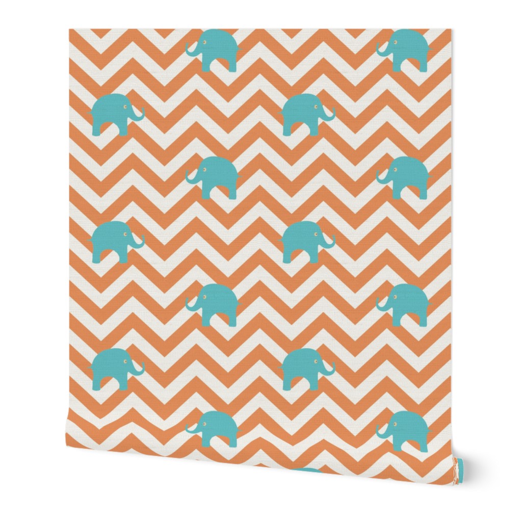 Baby Elephants in Aqua and Tangerine