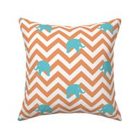 Baby Elephants in Aqua and Tangerine