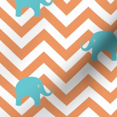 Baby Elephants in Aqua and Tangerine