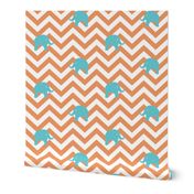 Baby Elephants in Aqua and Tangerine