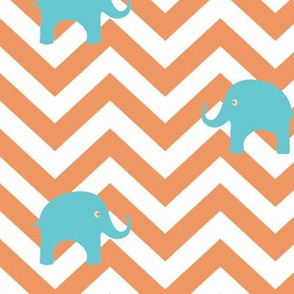 Baby Elephants in Aqua and Tangerine