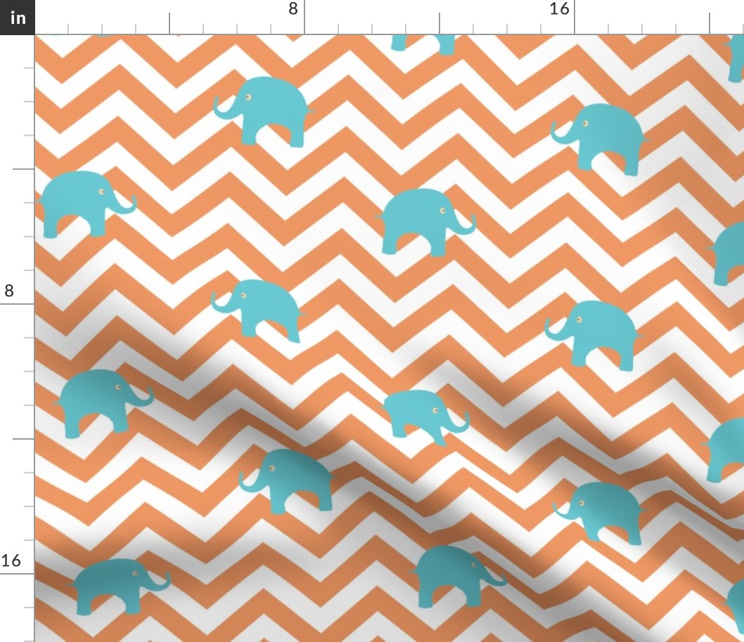 Baby Elephants in Aqua and Tangerine