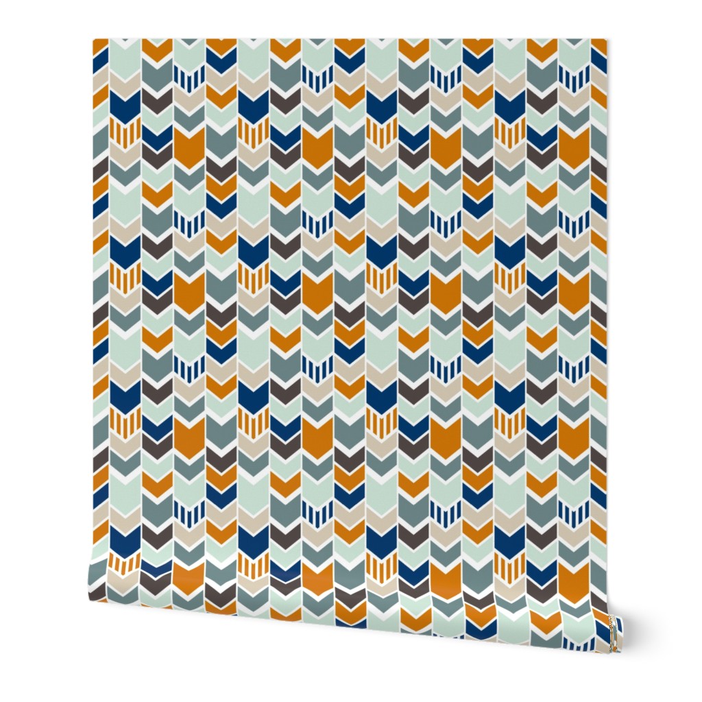 Navy Orange Chevron half scale