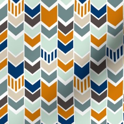 Navy Orange Chevron half scale