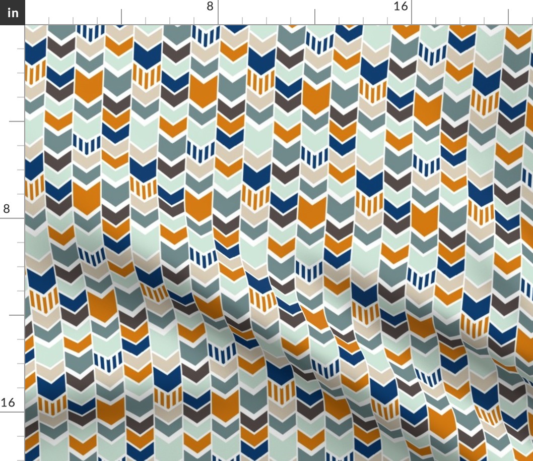 Navy Orange Chevron half scale