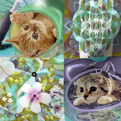 Kittens, Flowers, Umbrellas in Cheat Quilt