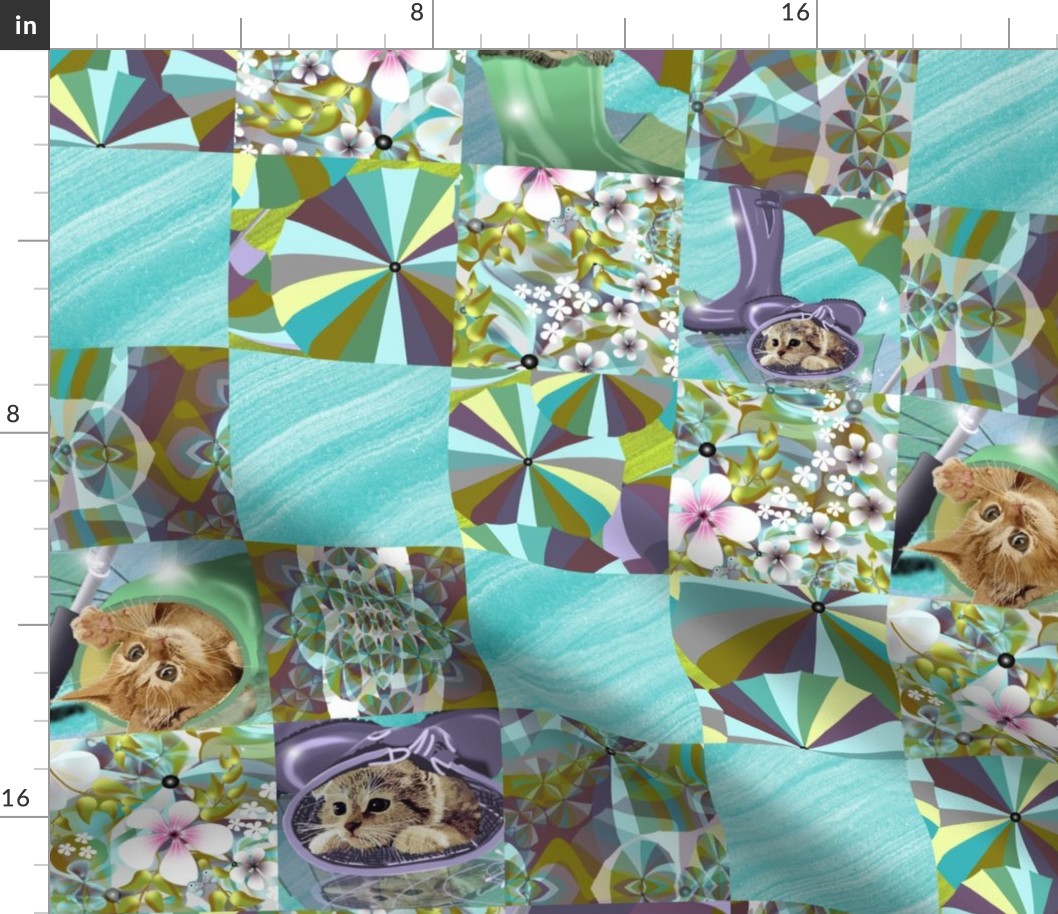 Kittens, Flowers, Umbrellas in Cheat Quilt