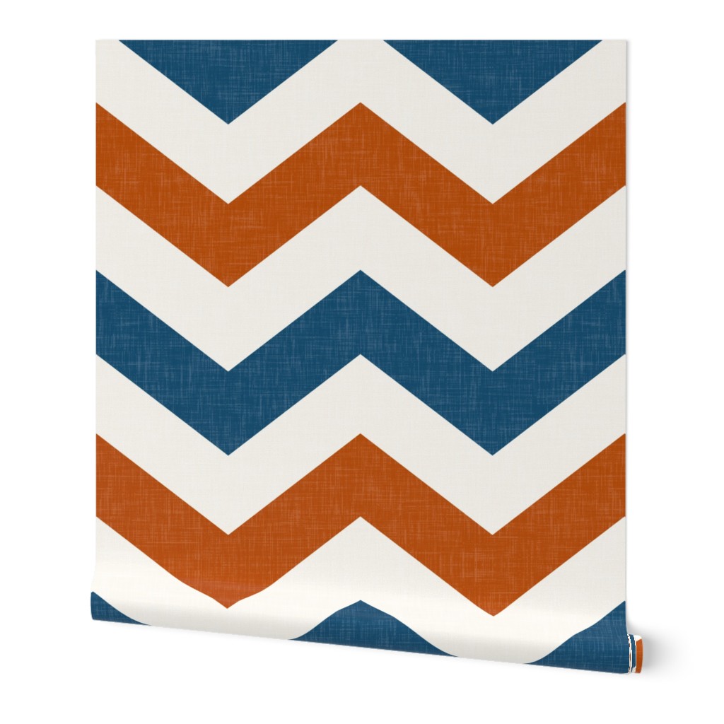 Bold Chevron in Rust and Blue Linen