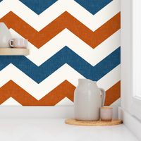 Bold Chevron in Rust and Blue Linen