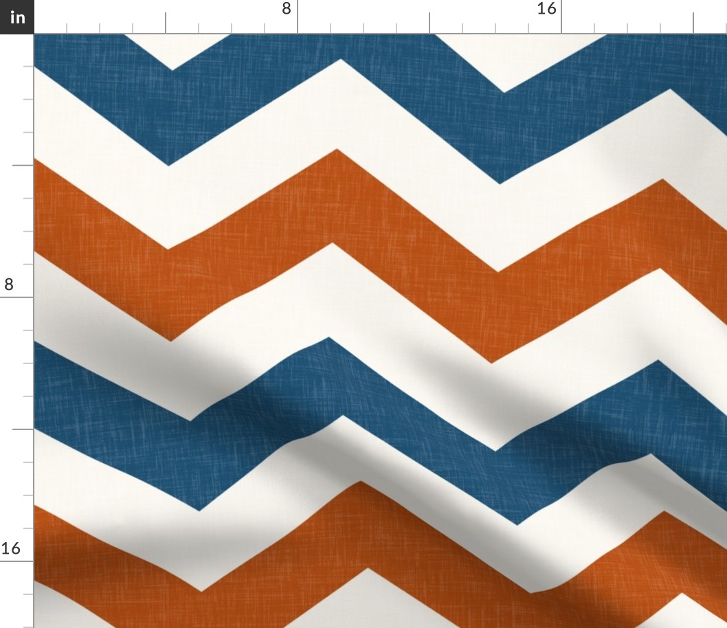 Bold Chevron in Rust and Blue Linen