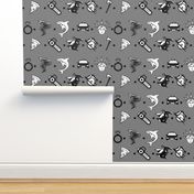 Sharks and Tornados Polka Dot Grey